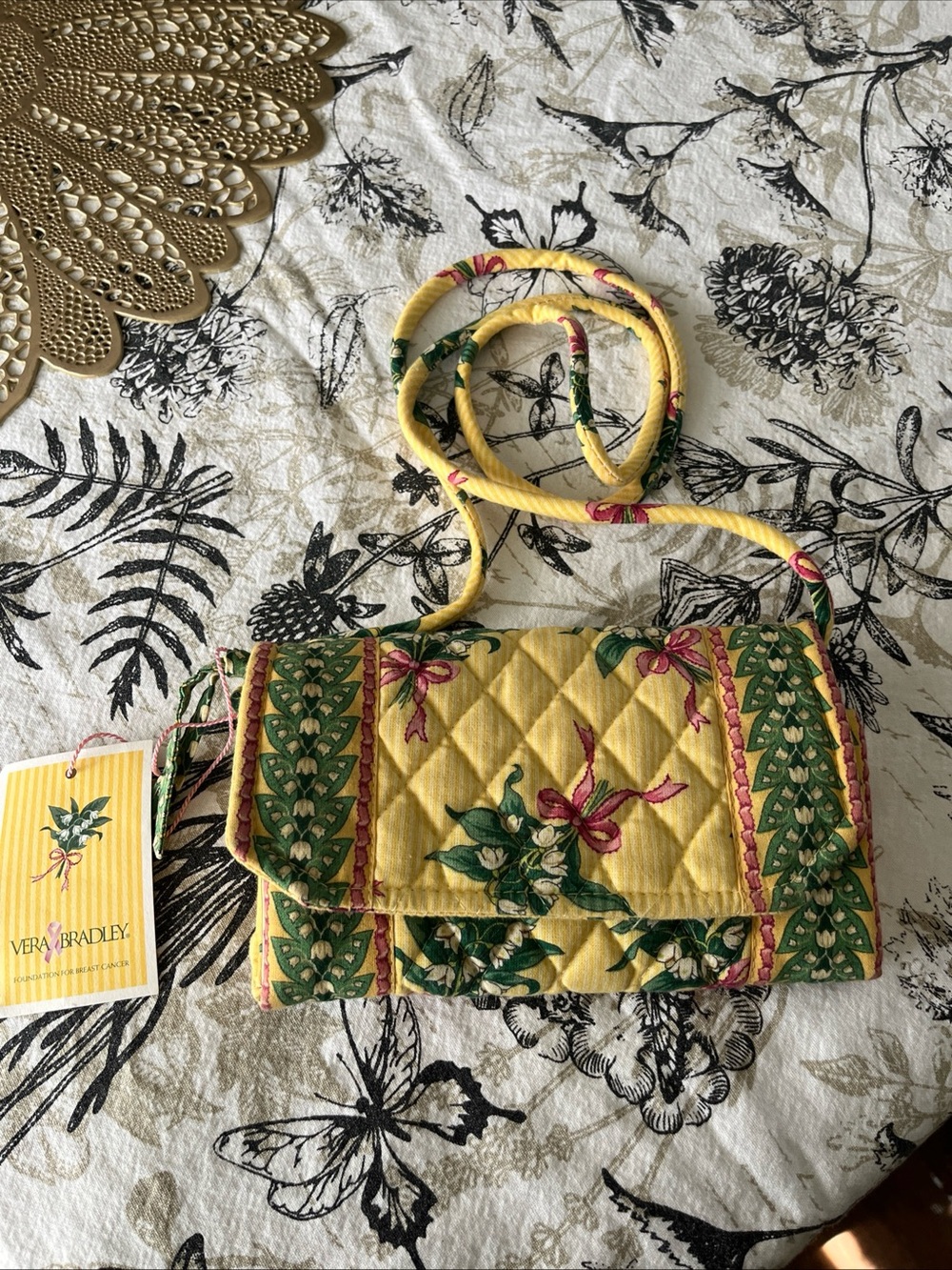 Vera Bradley Yellow Quilted Floral Crossbody Wallet